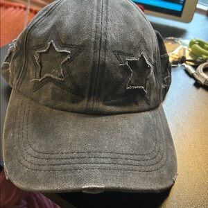 Womens' Baseball Cap In Distressed Grey With Stars